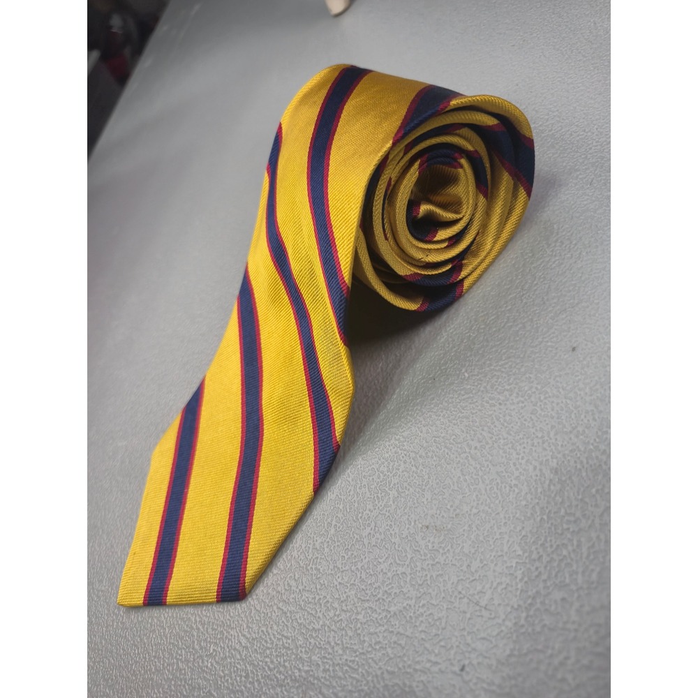 Lauren Ralph Lauren Mens Silk Tie Gold Navy Blue Burgundy Striped Repp Necktie